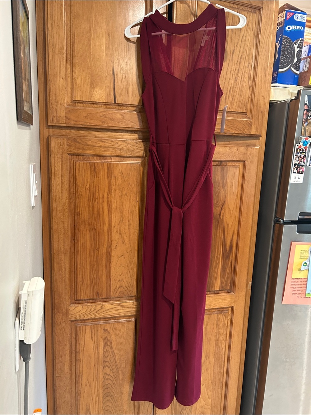 Moa Moa Wine Red Sleeveless Jumpsuit with Sheer Yoke